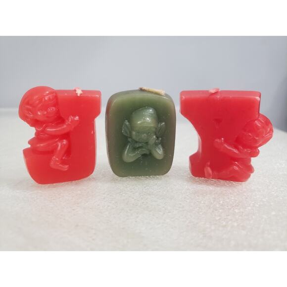 Vintage Elf Pixie Candle JOY Spell Out‎ Lot UNUSED Decor Kitschy Retro Christmas - Picture 7 of 7